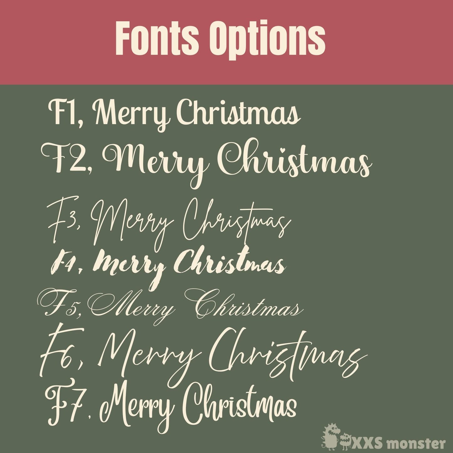 a collection of Christmas-themed font options, including "Merry Christmas" in various styles and sizes.