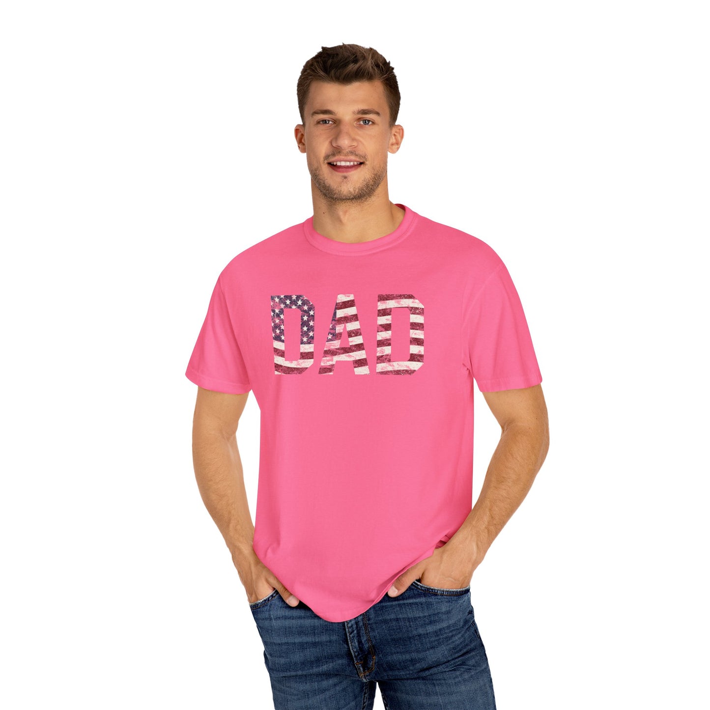 Dad 4th of July Shirt Comfort Colors® Independence Day Patriotic Mom Dad Gift Exhausted but Free USA Humor Shirt