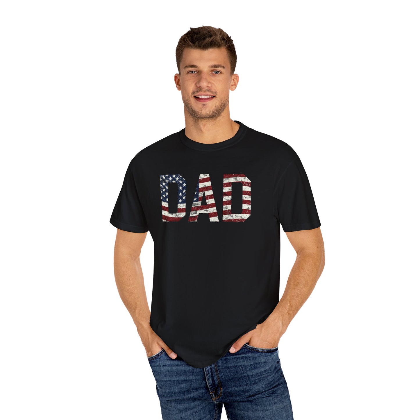 Dad 4th of July Shirt Comfort Colors® Independence Day Patriotic Mom Dad Gift Exhausted but Free USA Humor Shirt