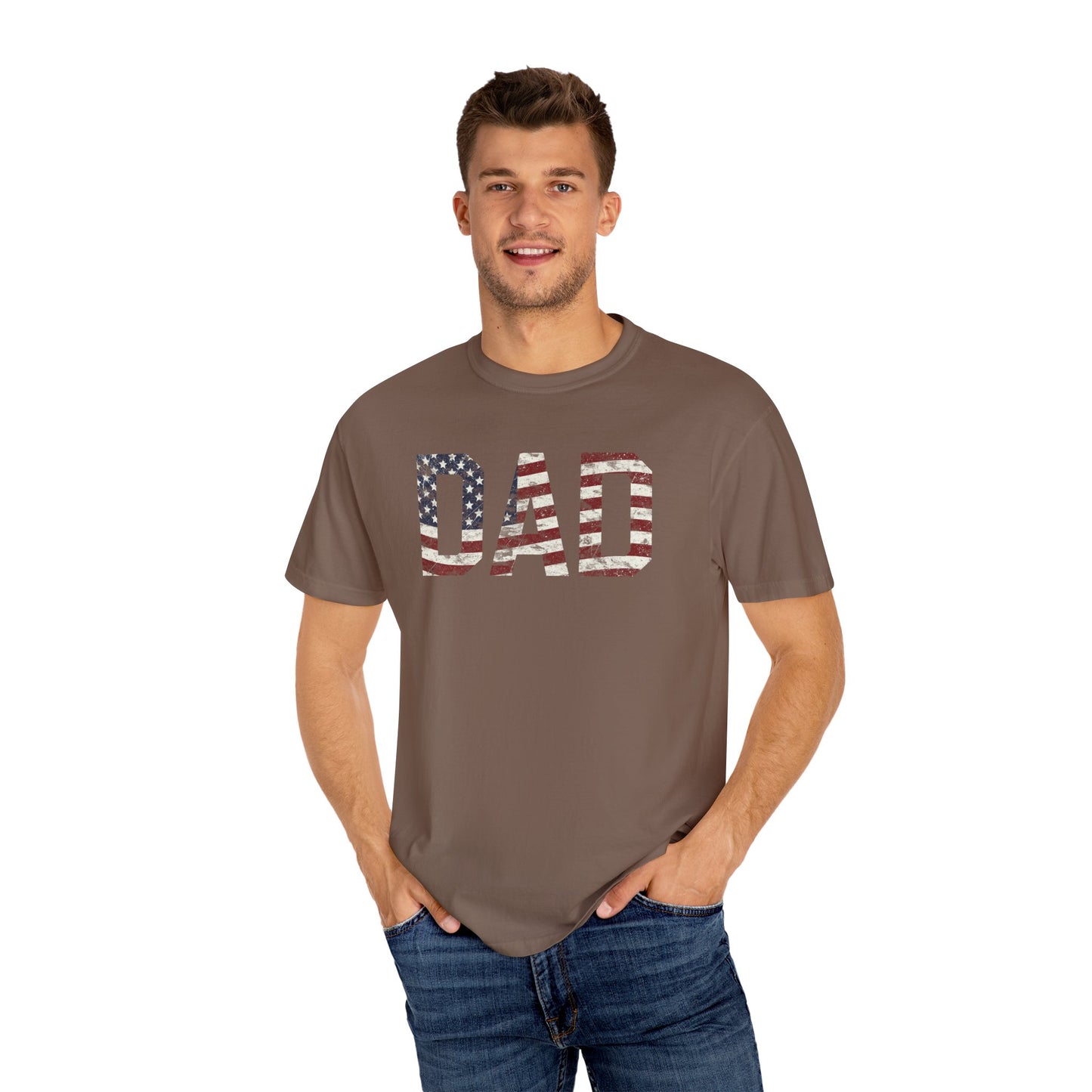 Dad 4th of July Shirt Comfort Colors® Independence Day Patriotic Mom Dad Gift Exhausted but Free USA Humor Shirt
