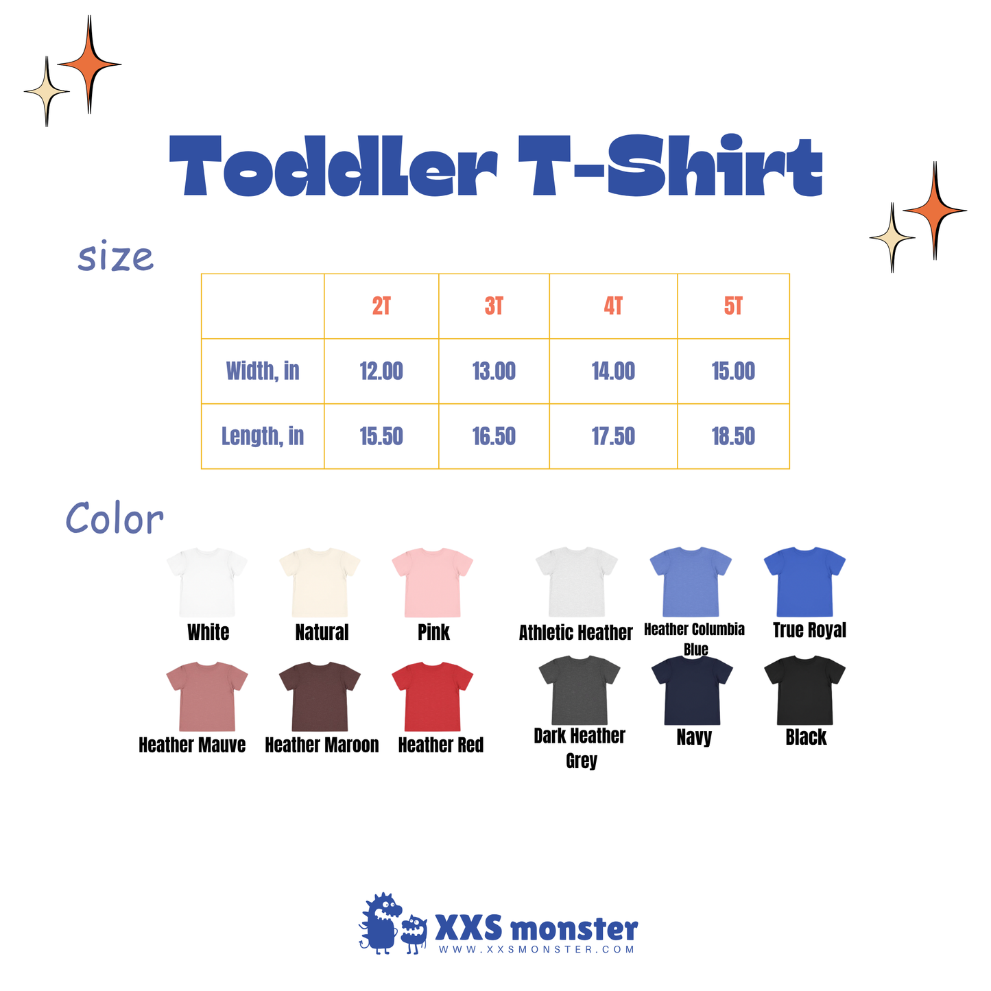 a t - shirt size chart with different colors