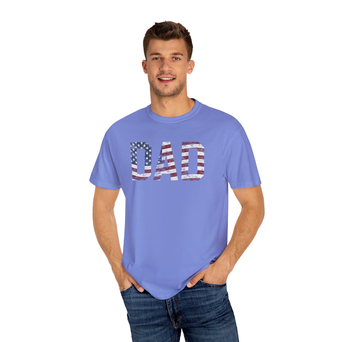 Dad 4th of July Shirt Comfort Colors® Independence Day Patriotic Mom Dad Gift Exhausted but Free USA Humor Shirt