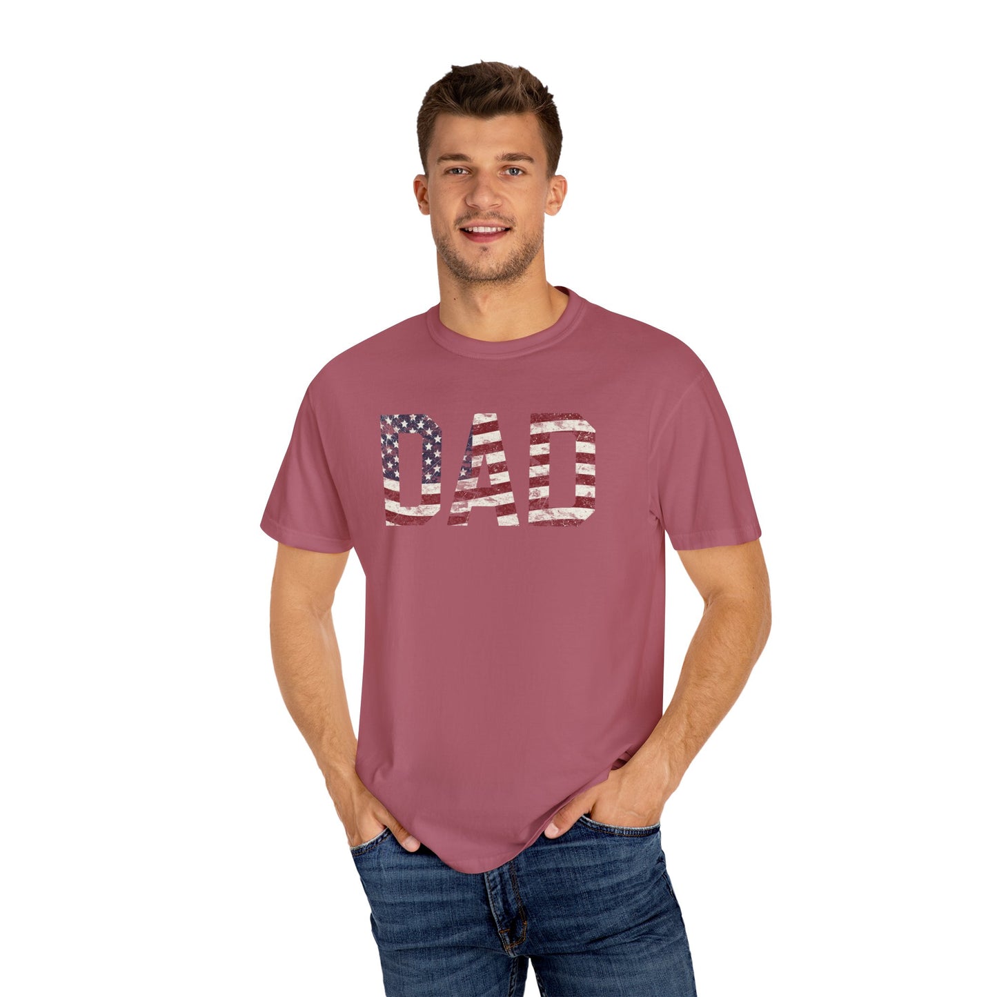 Dad 4th of July Shirt Comfort Colors® Independence Day Patriotic Mom Dad Gift Exhausted but Free USA Humor Shirt