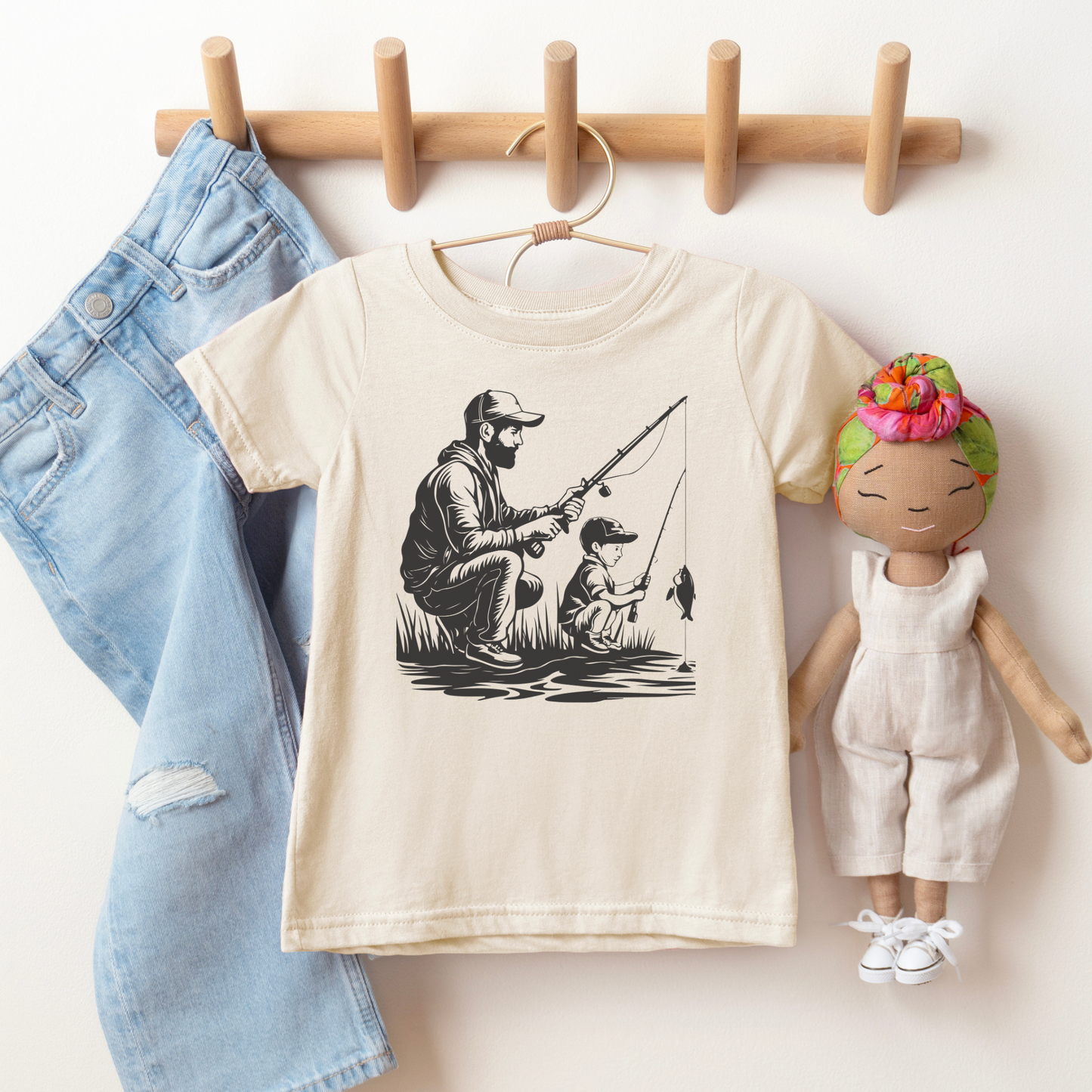 Toddler Tee Fun Playtime Short Sleeve Shirt Dad And Son Fishing Design
