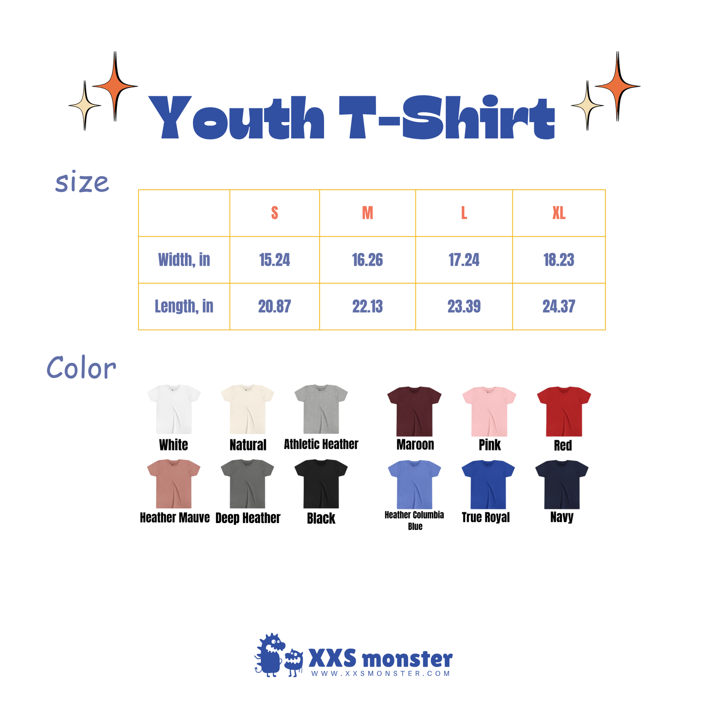 youth t - shirt sizes chart
