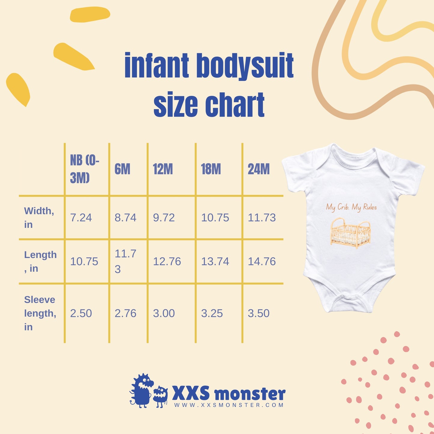 a baby bodysuit size chart for a baby