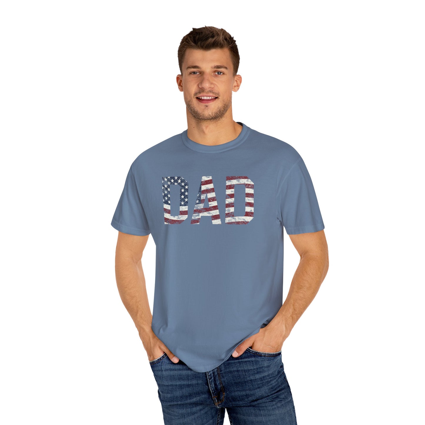 Dad 4th of July Shirt Comfort Colors® Independence Day Patriotic Mom Dad Gift Exhausted but Free USA Humor Shirt
