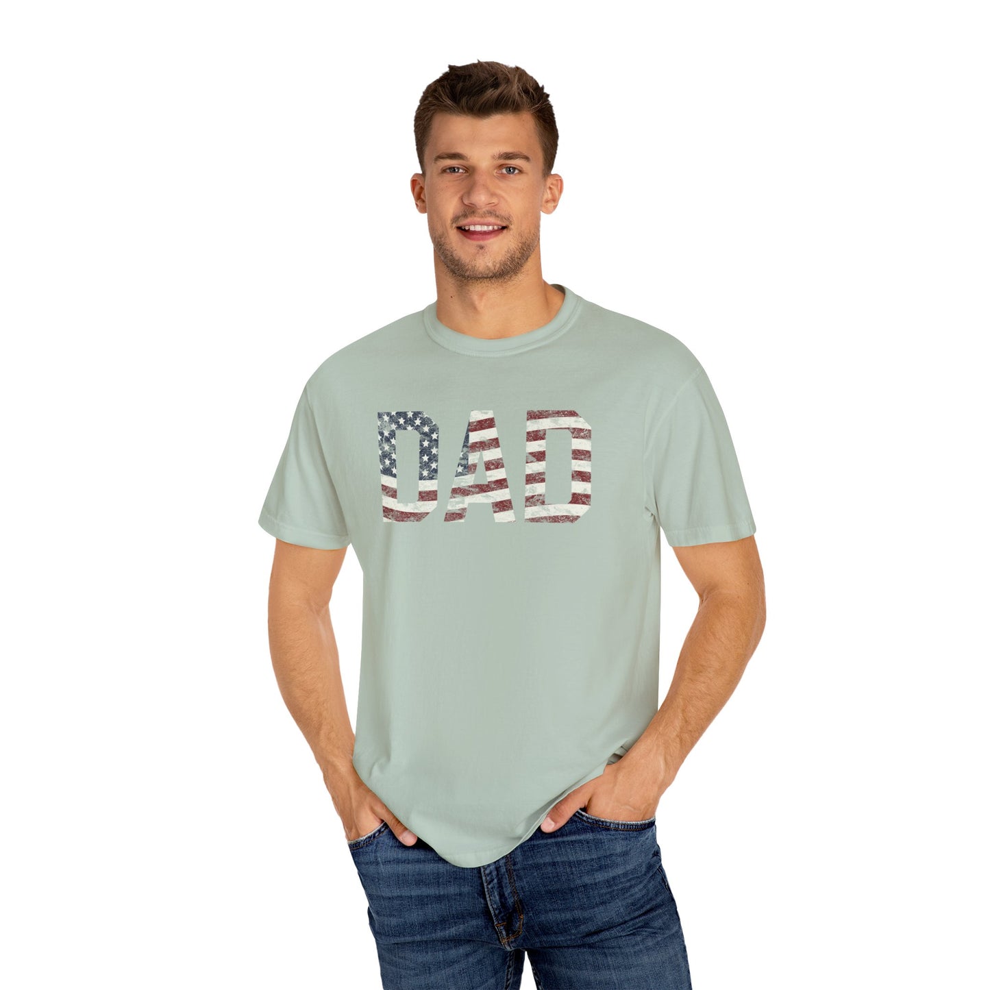 Dad 4th of July Shirt Comfort Colors® Independence Day Patriotic Mom Dad Gift Exhausted but Free USA Humor Shirt