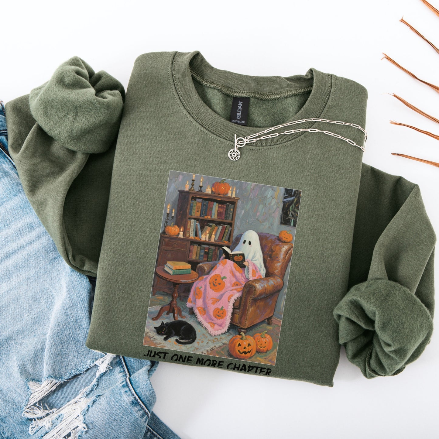 Retro Halloween Book Lover Sweatshirt Just One More Chapter (Before I Haunt You)