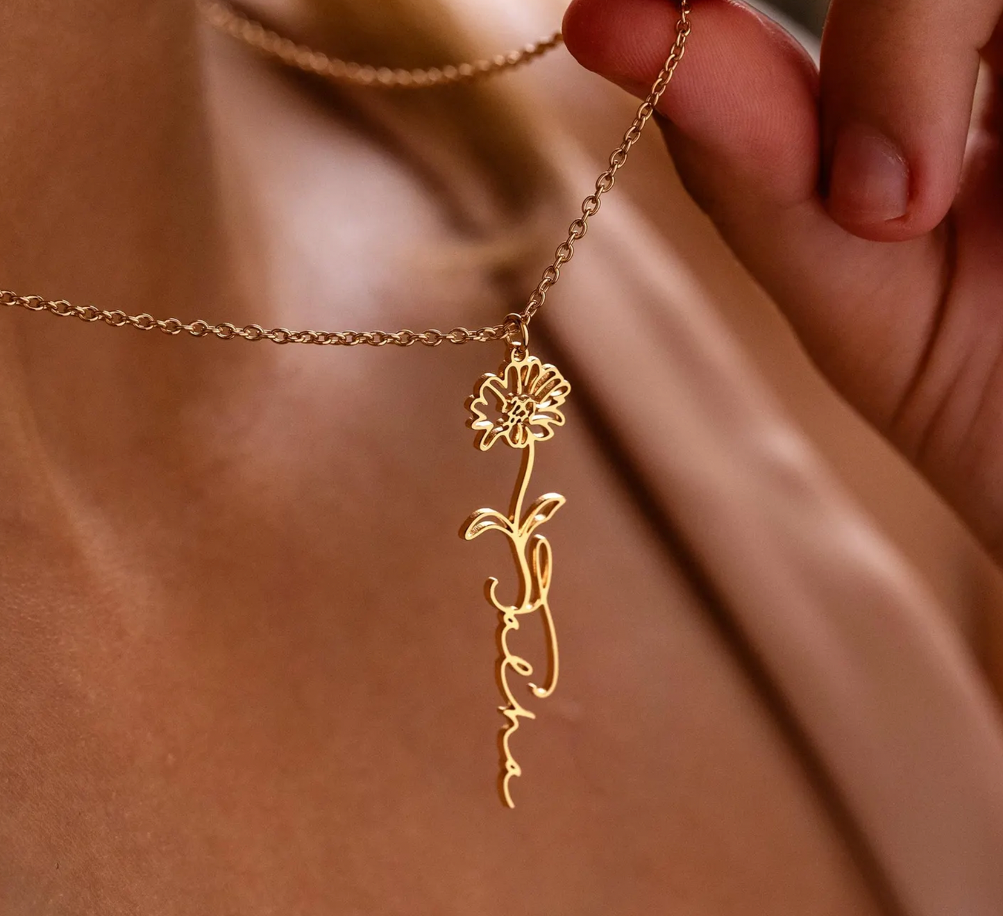 Birth Month Flower Custom Name Necklace