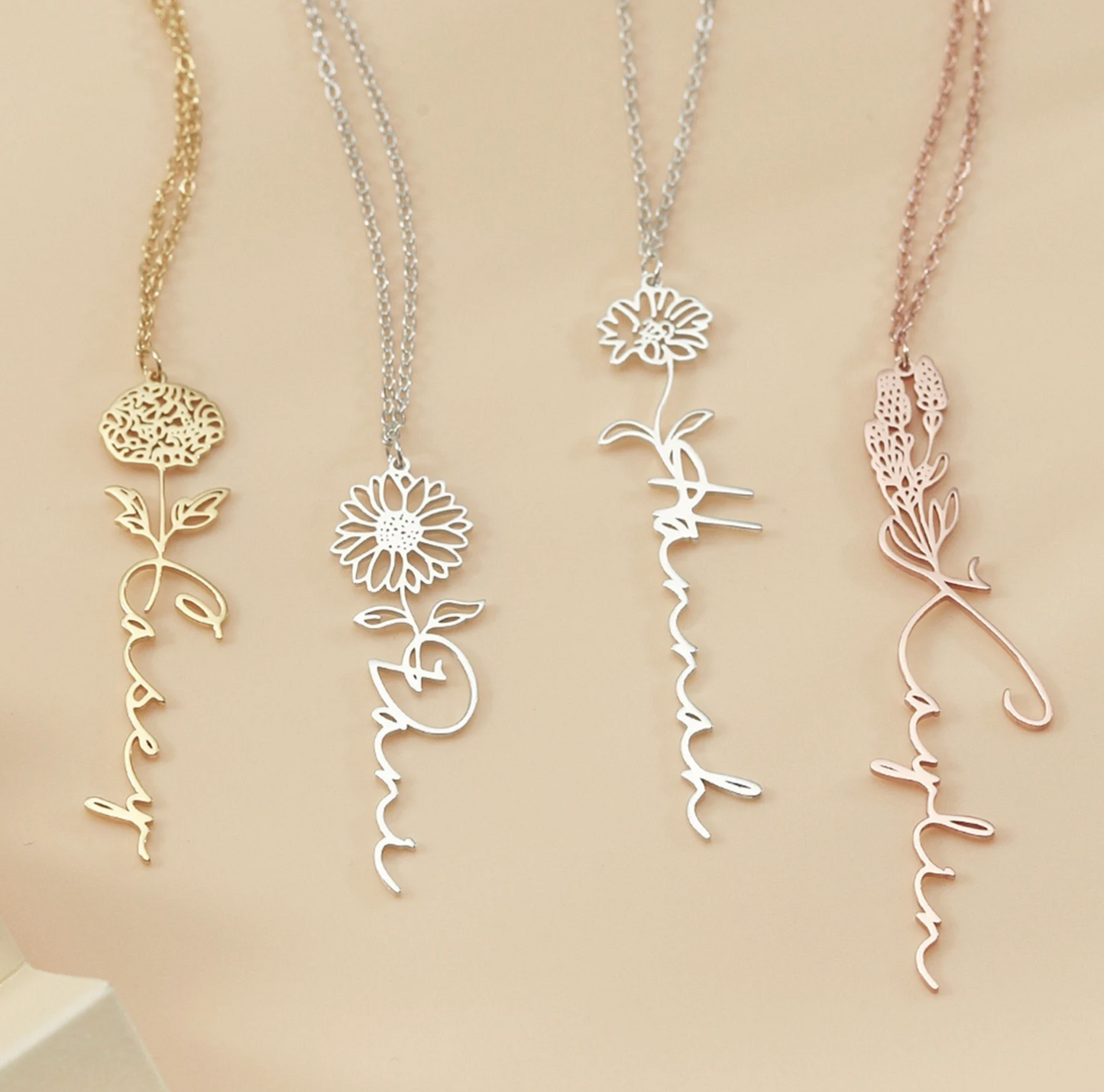 Birth Month Flower Custom Name Necklace