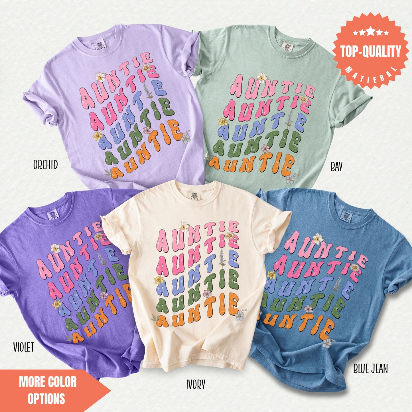 a group of t - shirts with different font styles