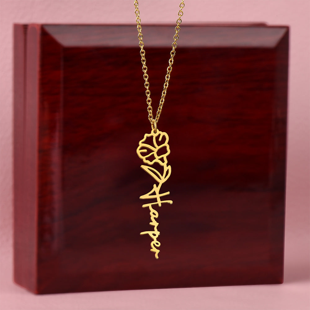 Birth Month Flower Custom Name Necklace