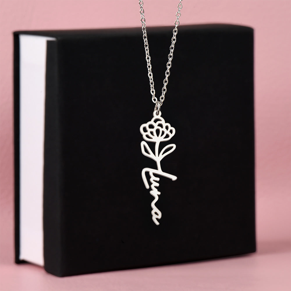 Birth Month Flower Custom Name Necklace
