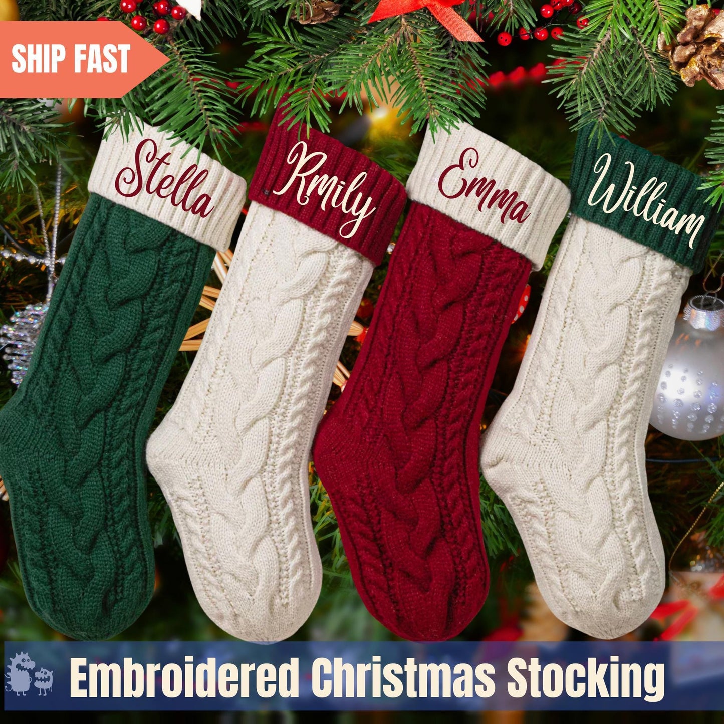 Custom Name Embroidered Christmas Knitted Stockings
