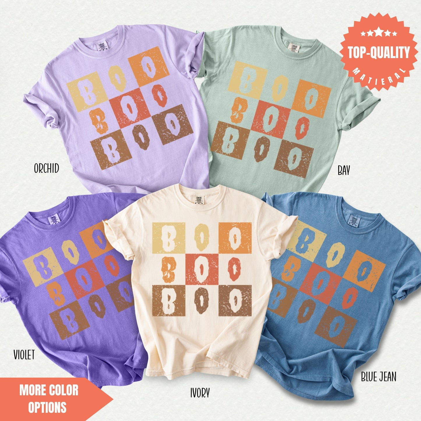 a group of four t - shirts with the word boo boo on them