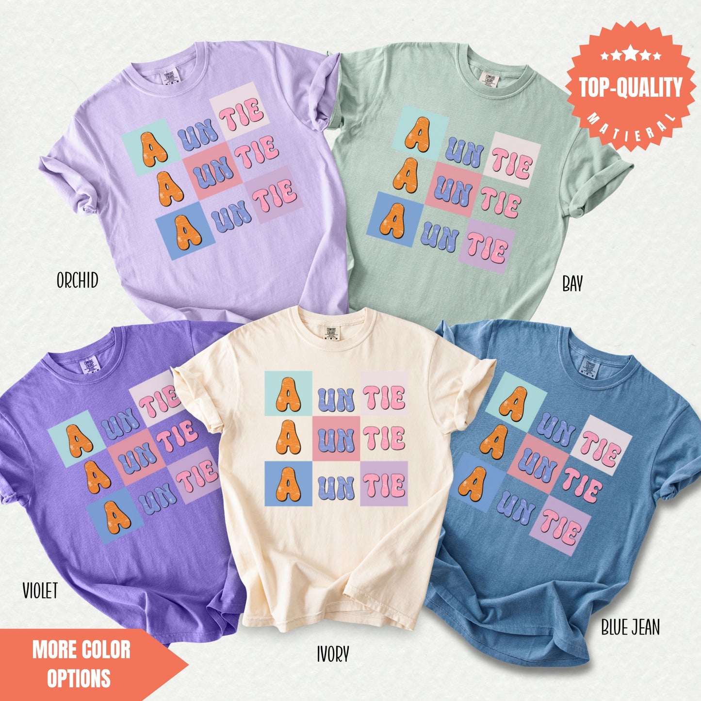 a group of four t - shirts with different font styles