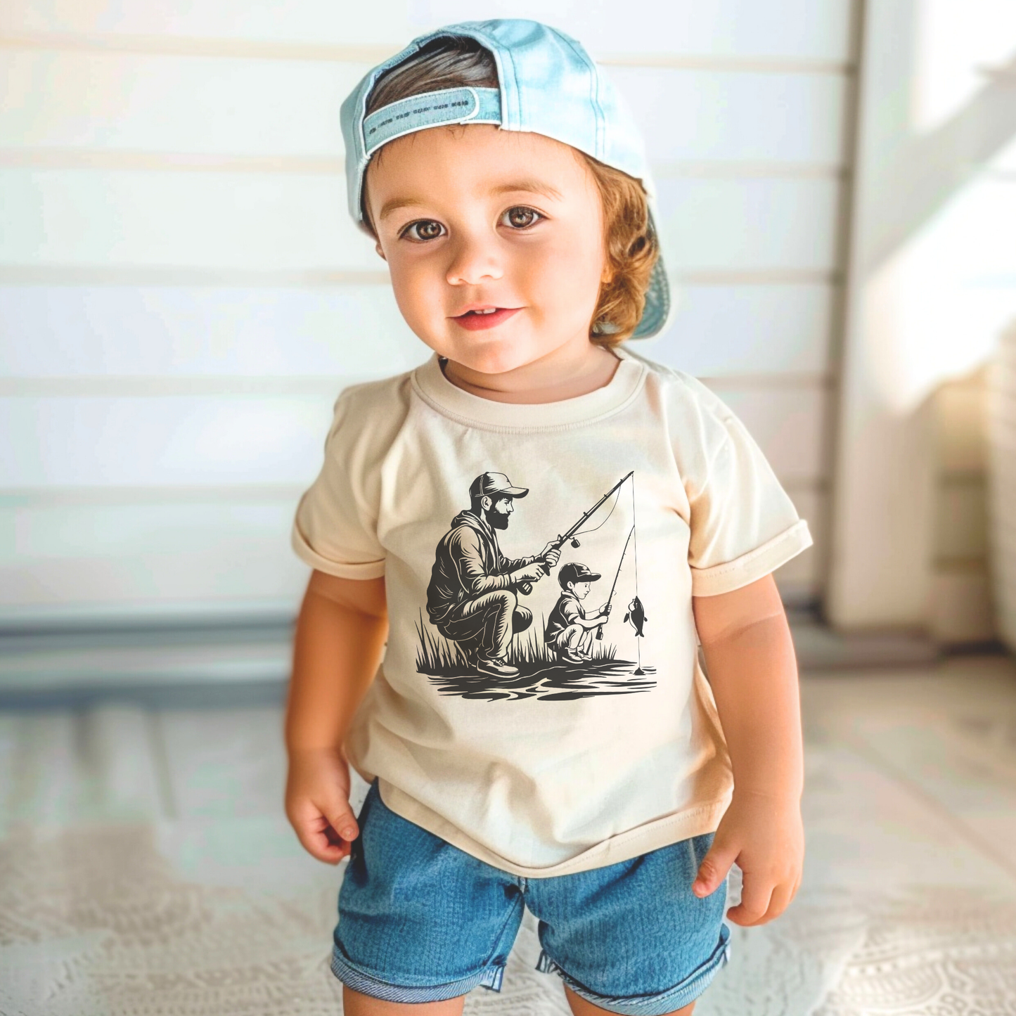 Toddler Tee Fun Playtime Short Sleeve Shirt Dad And Son Fishing Design