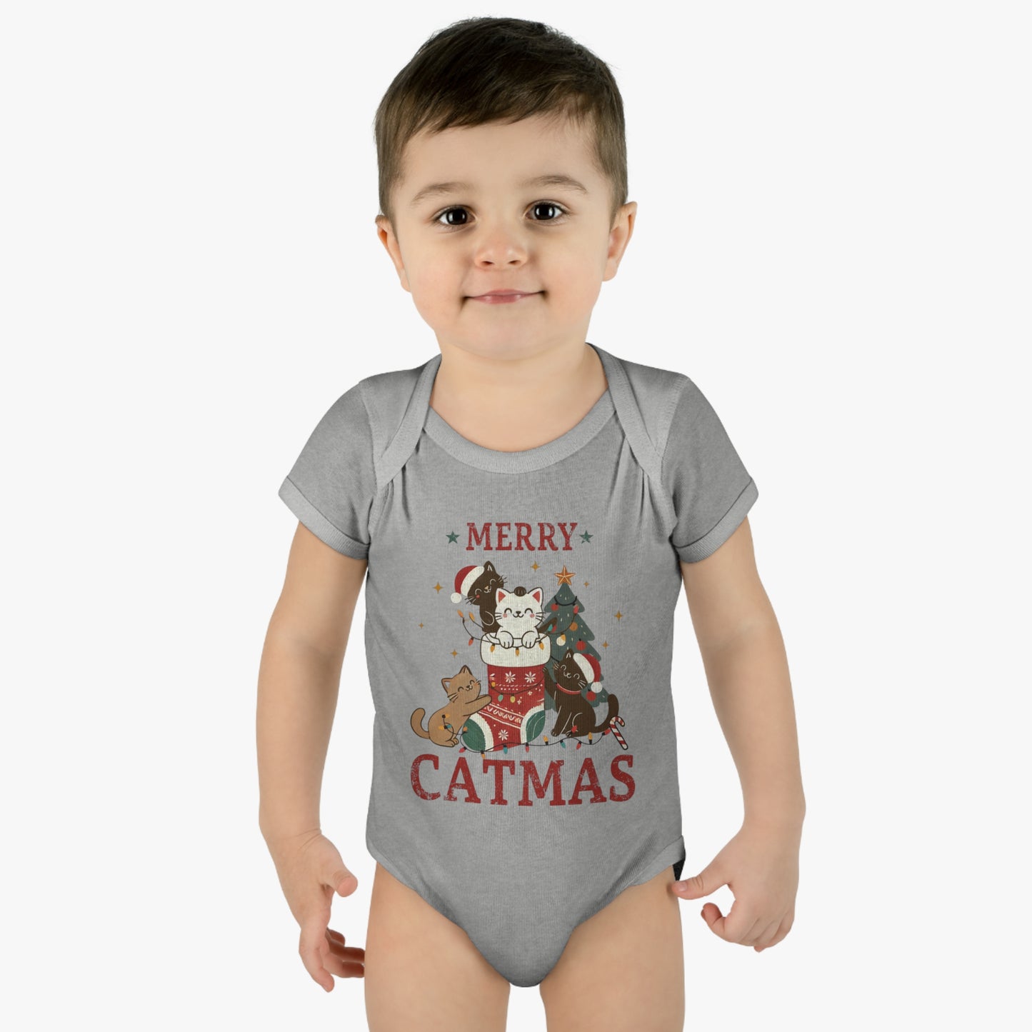 Baby Bodysuit Merry Christmas Infant Rib Jumpsuit Catmas