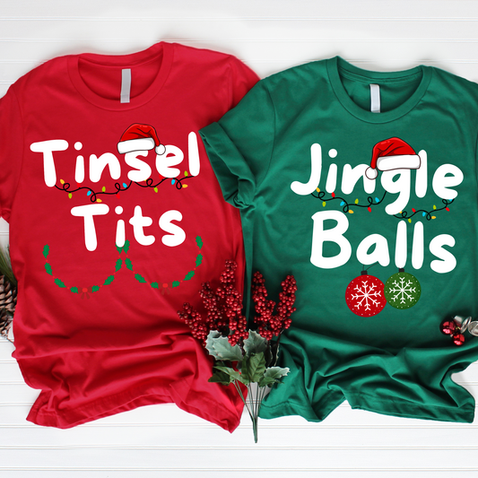 Christmas Couple Funny T-Shirt Tinsel Tits XXS02