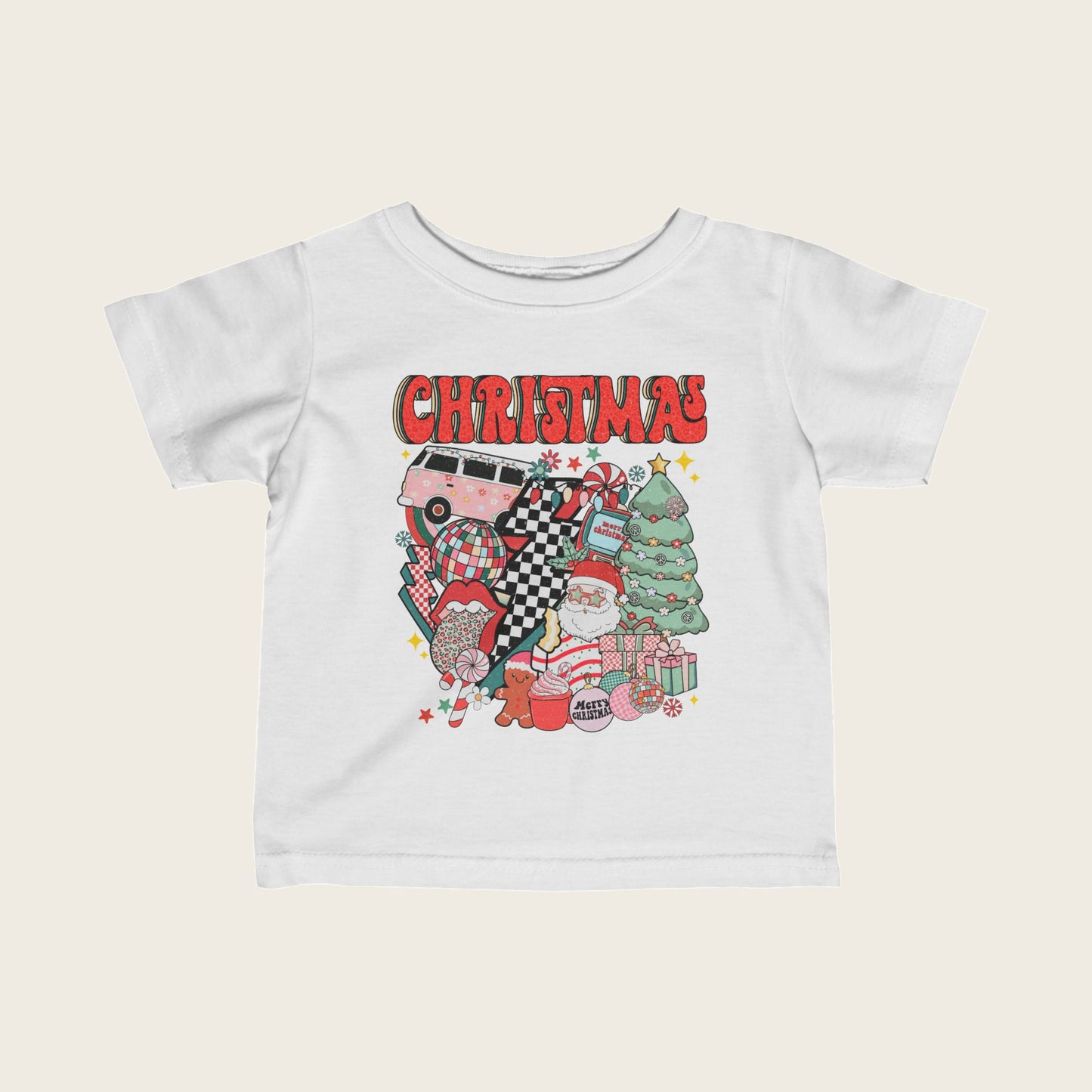 Infant Tee - Santa Christmas Trees and Cars Design