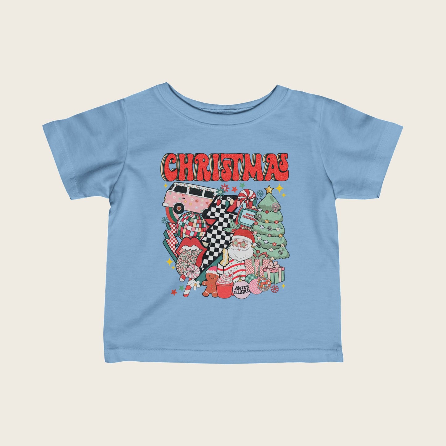 Infant Tee - Santa Christmas Trees and Cars Design