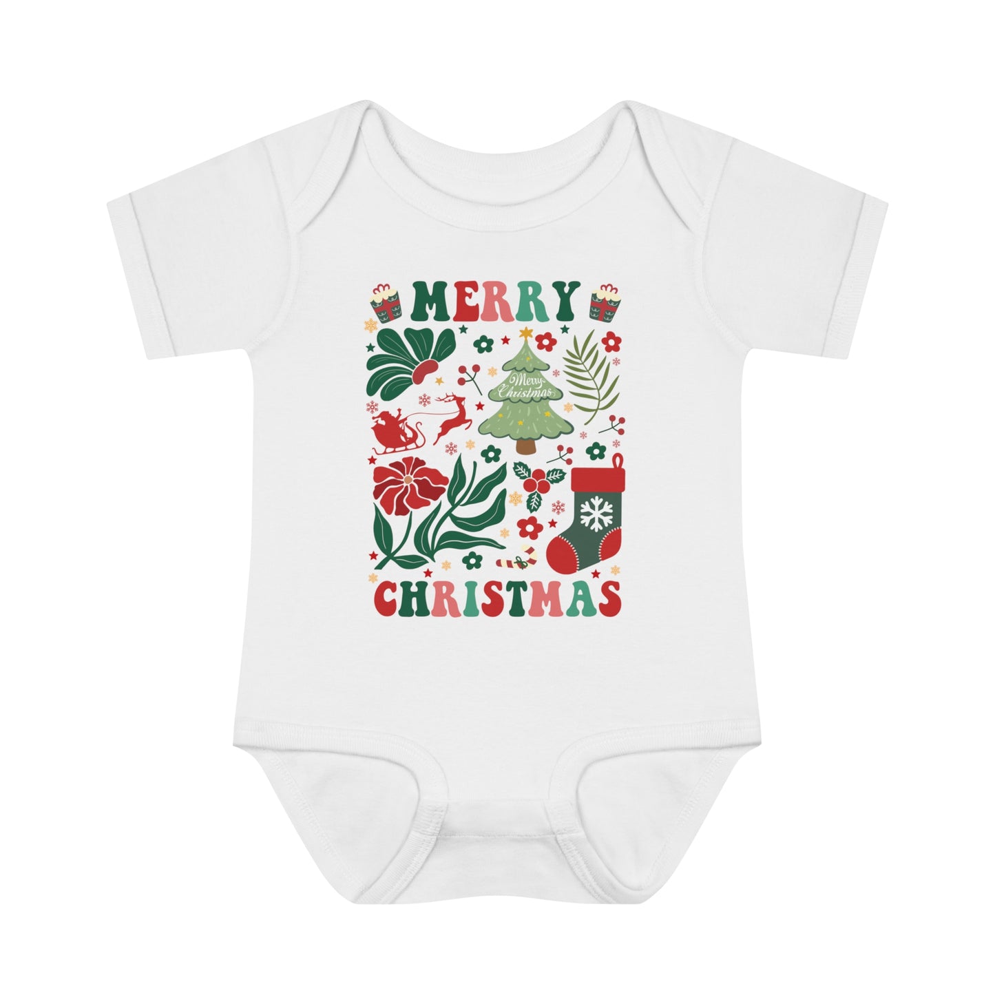 Baby Bodysuit Merry Christmas Infant Rib Jumpsuit