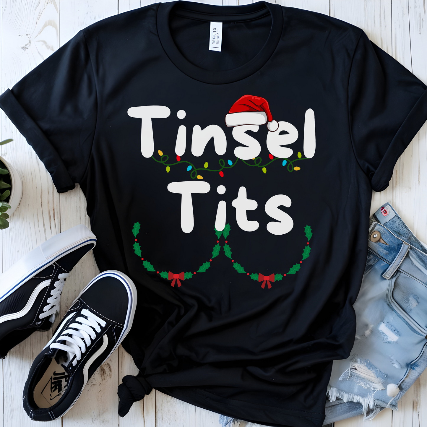 Christmas Couple Funny T-Shirt Tinsel Tits XXS02