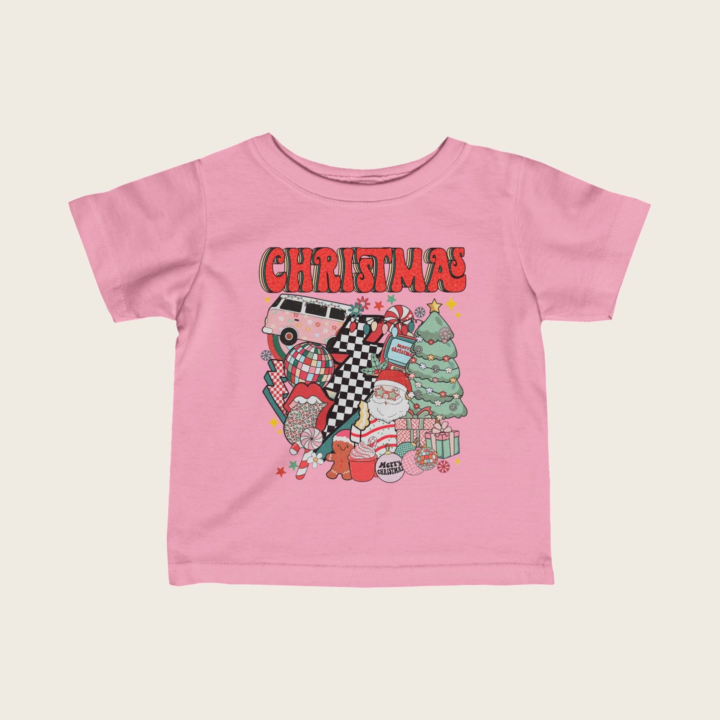 Infant Tee - Santa Christmas Trees and Cars Design