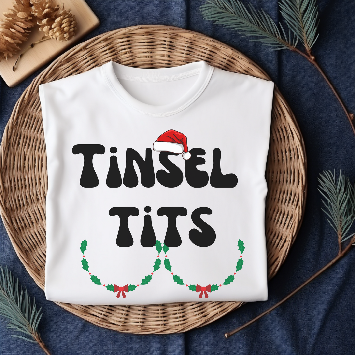 Christmas Couple Funny T-Shirt Tinsel Tits