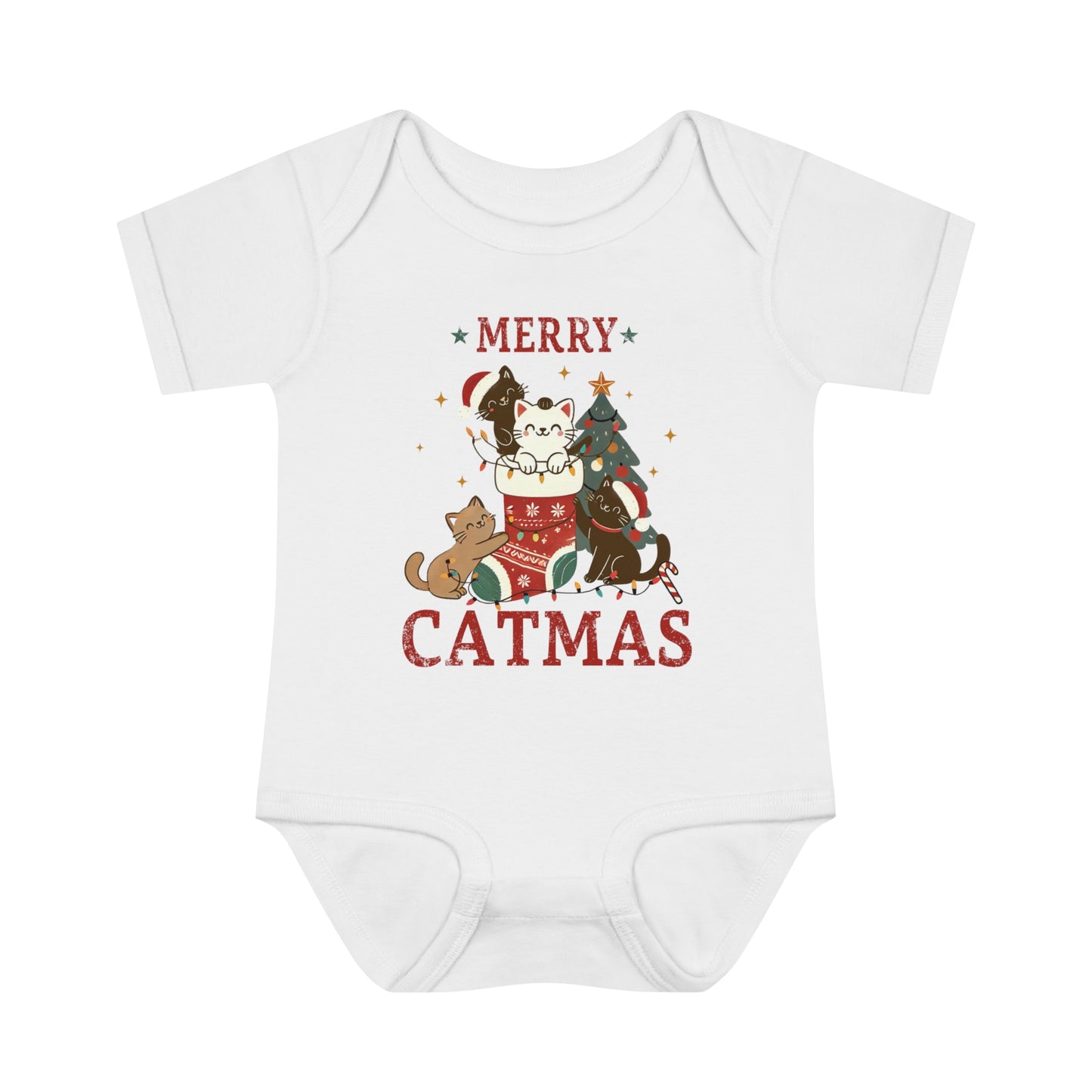 Baby Bodysuit Merry Christmas Infant Rib Jumpsuit Catmas