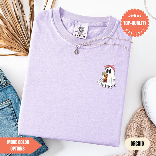 a purple shirt with a ghost on it