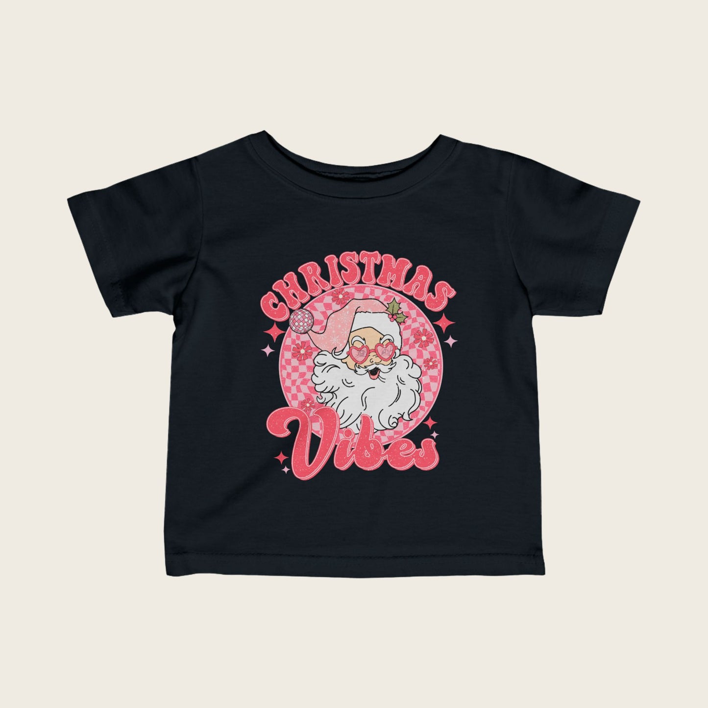 Infant Tee Christmas Vibes Pink Santa