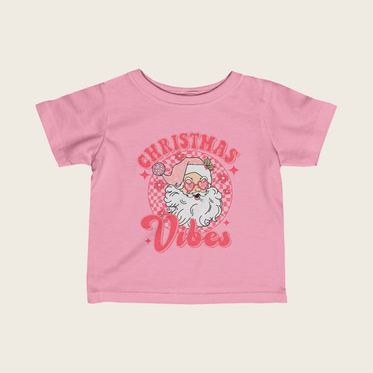 Infant Tee Christmas Vibes Pink Santa