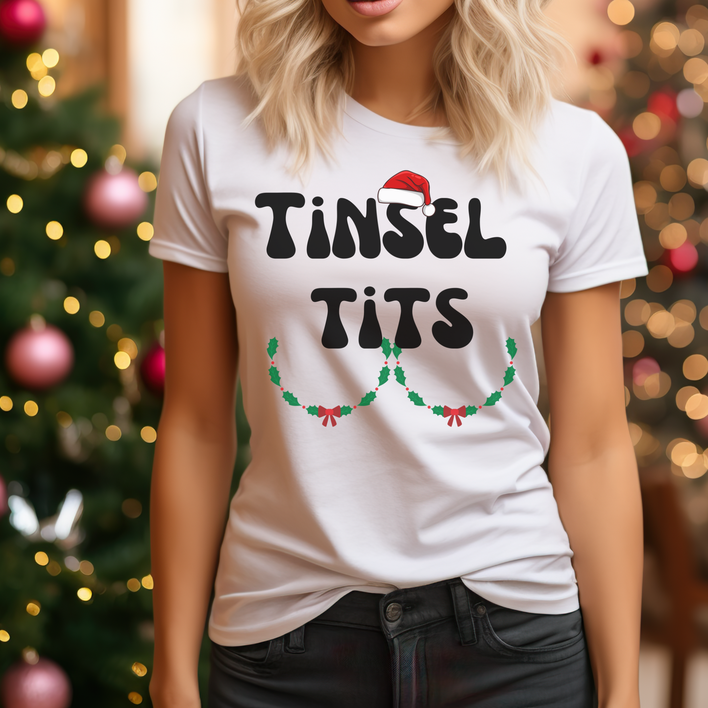 Christmas Couple Funny T-Shirt Tinsel Tits