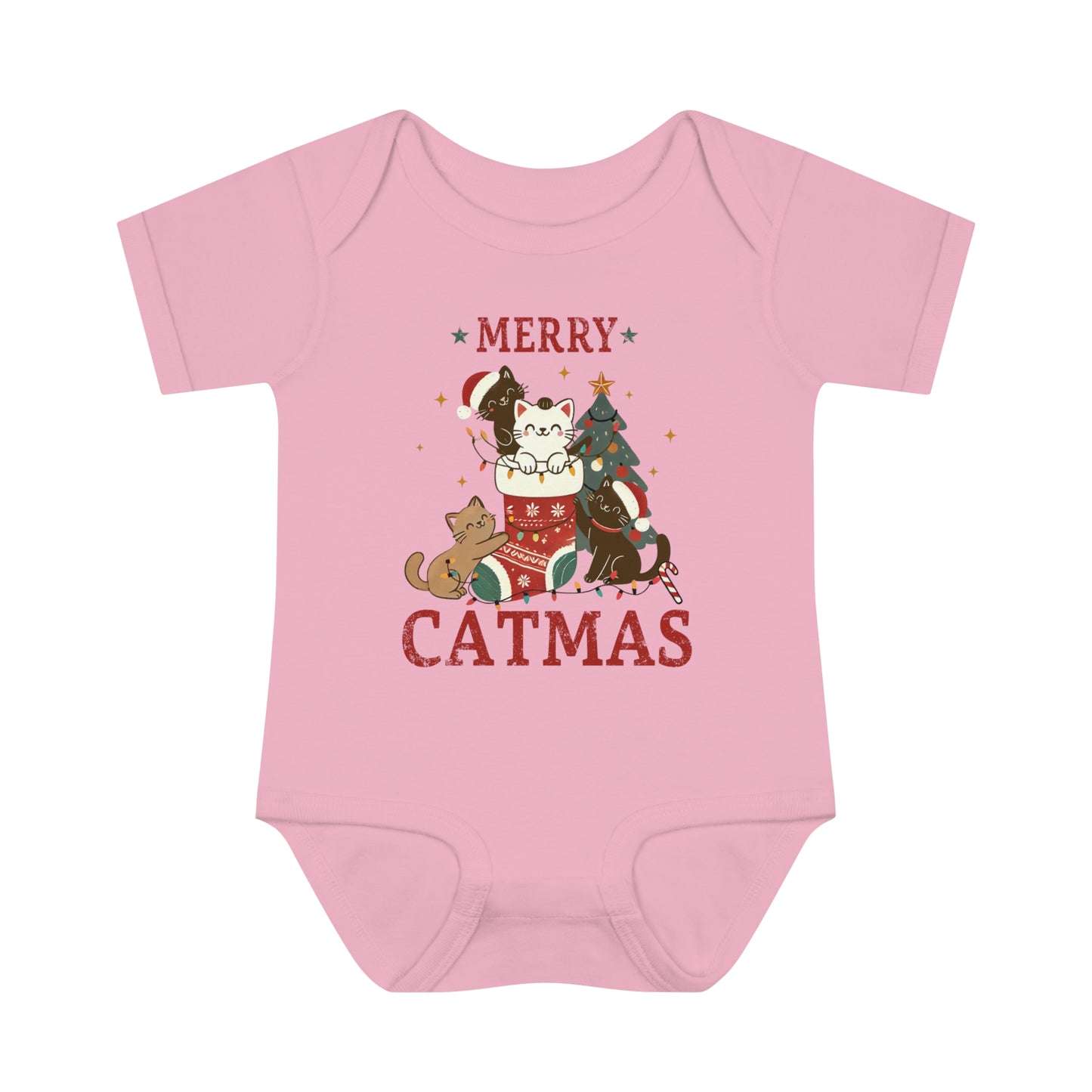 Baby Bodysuit Merry Christmas Infant Rib Jumpsuit Catmas