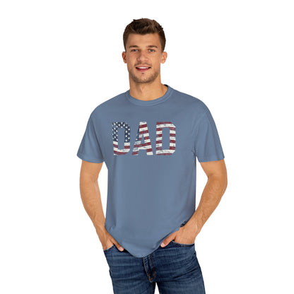 Dad 4th of July Shirt Comfort Colors®  Independence Day Patriotic Mom Dad Gift Exhausted but Free USA Humor Shirt