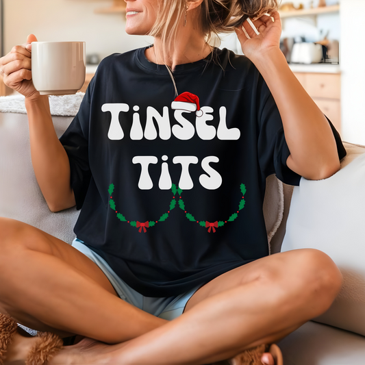 Christmas Couple Funny T-Shirt Tinsel Tits