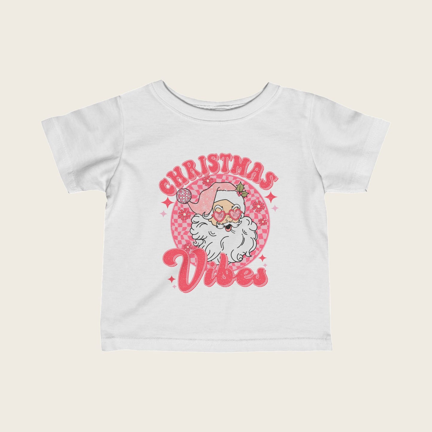 Infant Tee Christmas Vibes Pink Santa