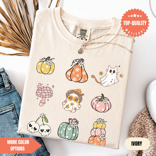 a t - shirt with a bunch of pumpkins on it