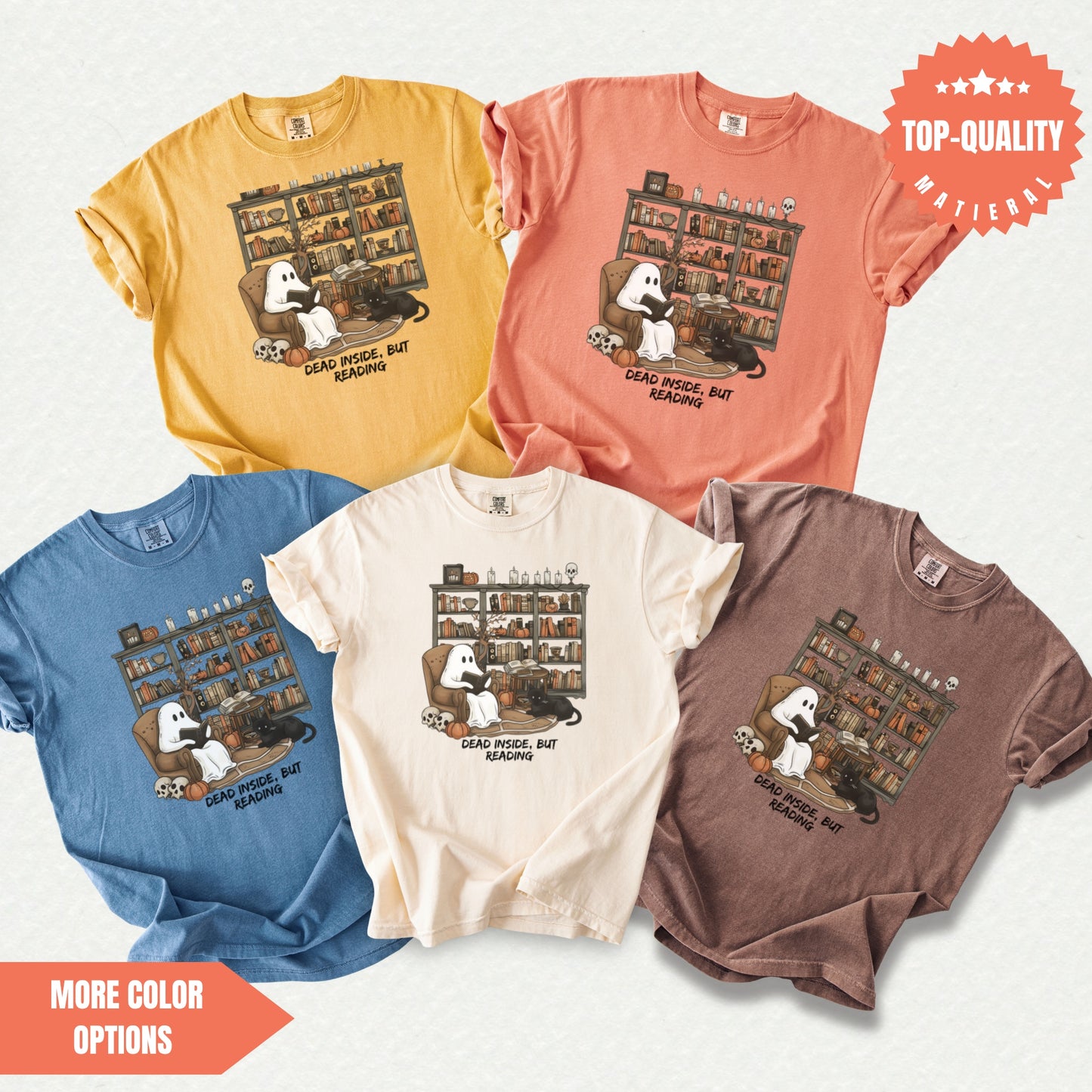 Retro Halloween Book Lover T-Shirt Dead Inside, But Reading Comfort Colors
