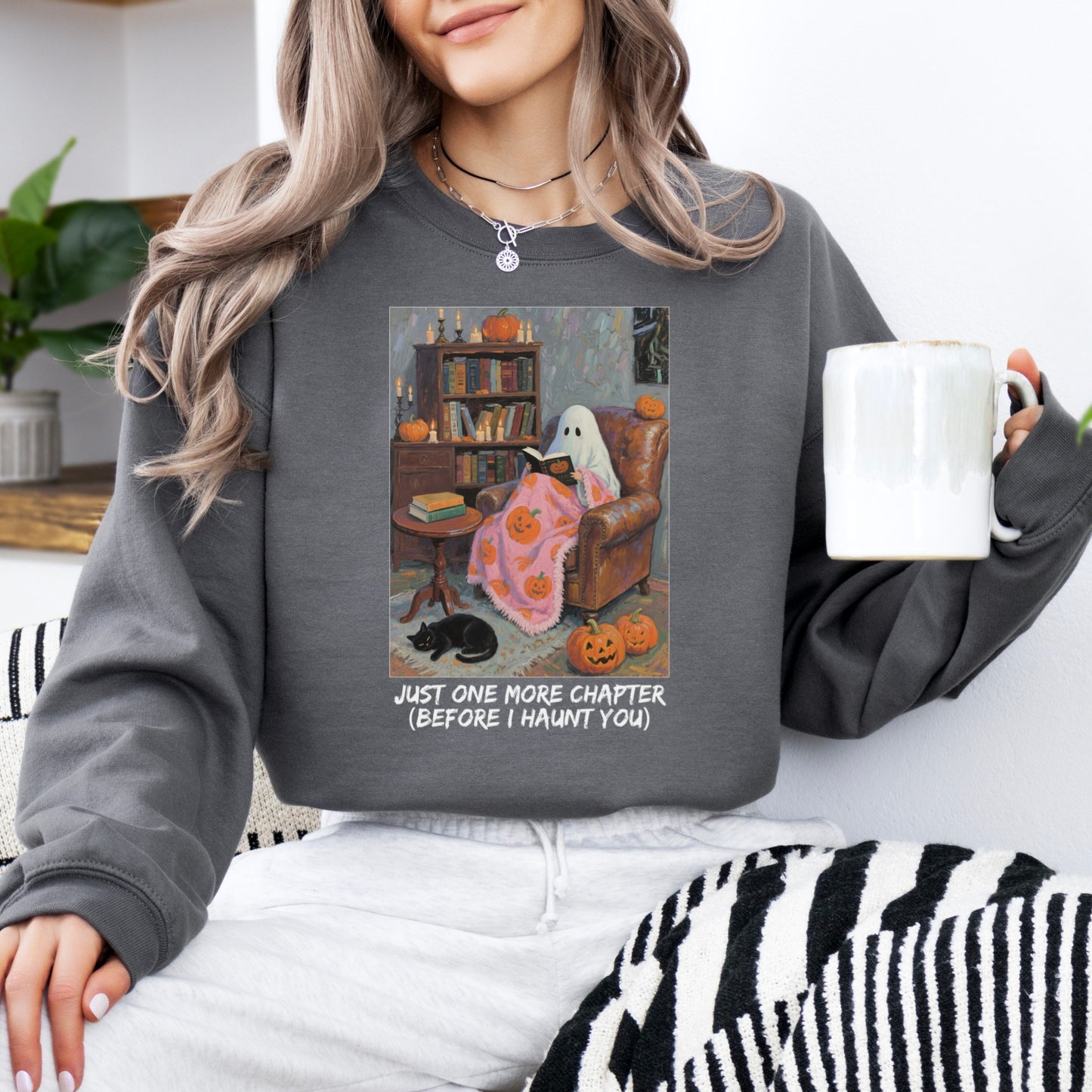 Retro Halloween Book Lover Sweatshirt Just One More Chapter (Before I Haunt You)