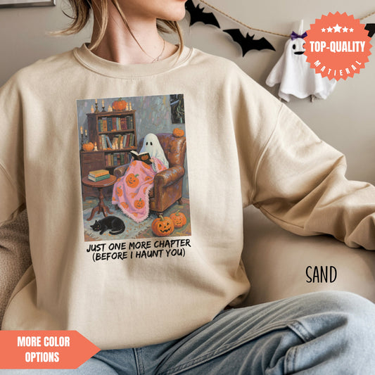 Retro Halloween Book Lover Sweatshirt Just One More Chapter (Before I Haunt You)