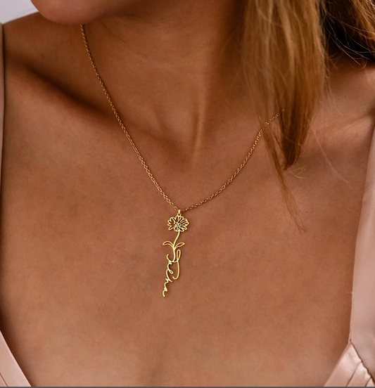Birth Month Flower Custom Name Necklace