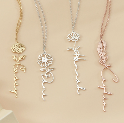 Birth Month Flower Custom Name Necklace