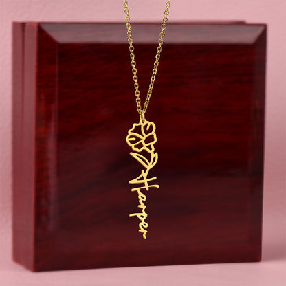Birth Month Flower Custom Name Necklace
