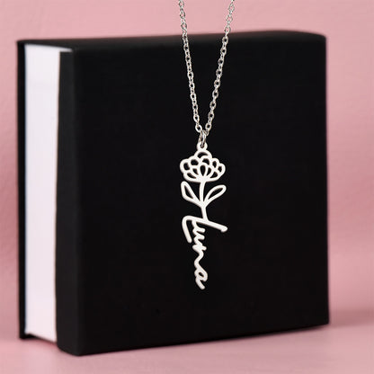 Birth Month Flower Custom Name Necklace