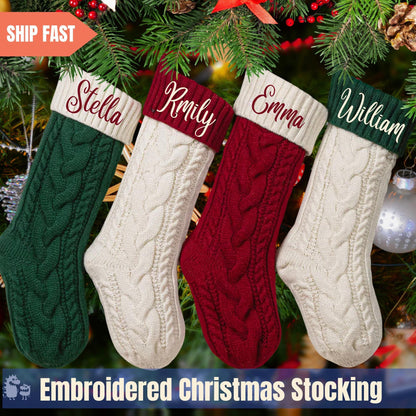 Custom Name Embroidered Christmas Knitted Stockings