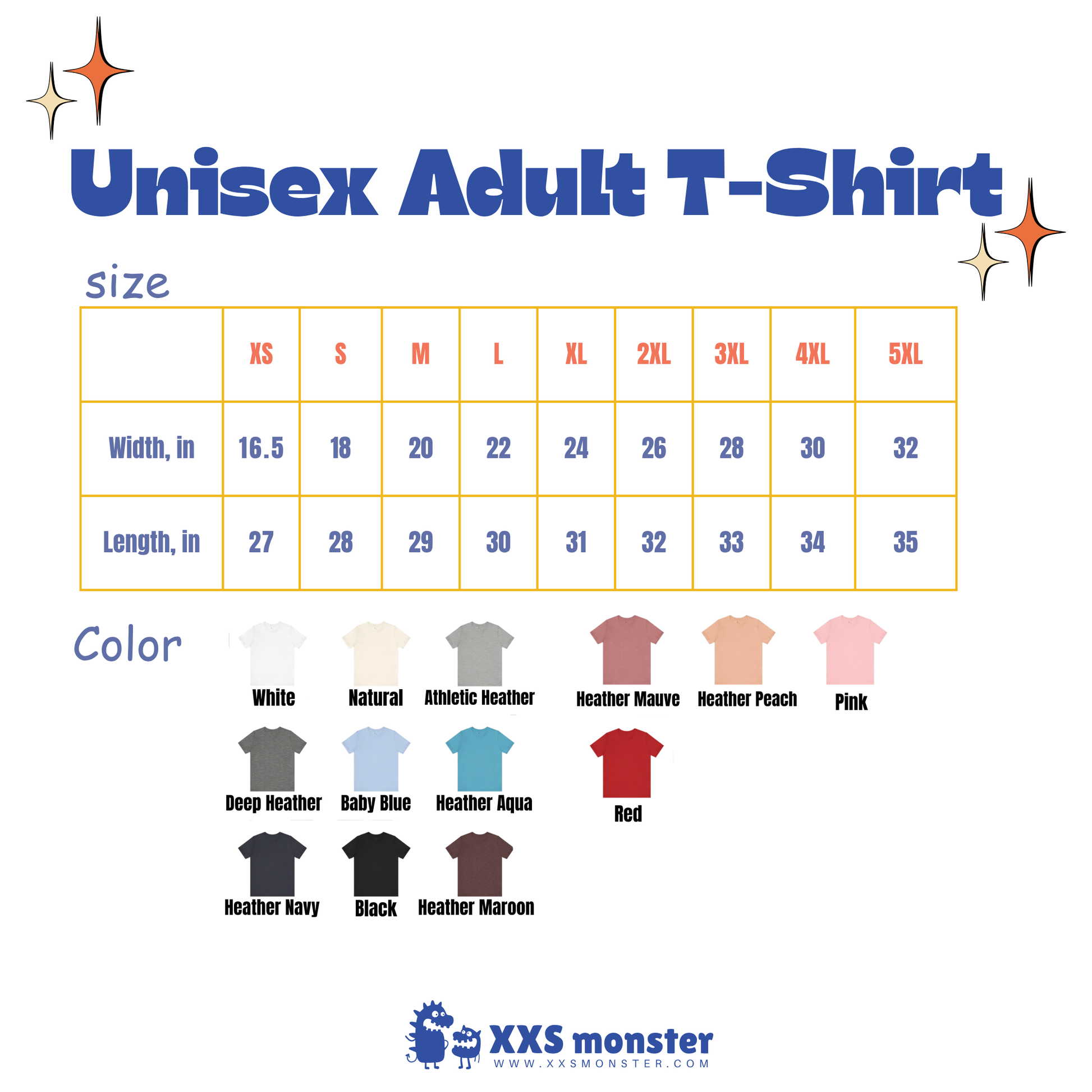 a shirt size chart for men and women