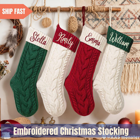 Custom Name Embroidered Christmas Knitted Stockings
